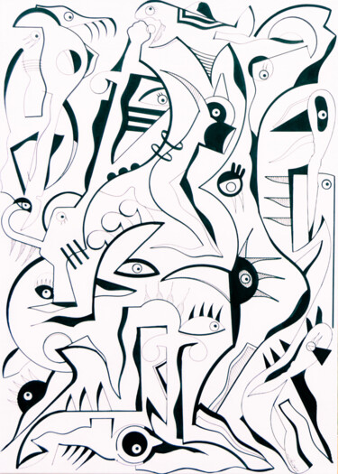Zeichnungen mit dem Titel "Num zoológico que n…" von Mutes / César Amorim, Original-Kunstwerk, Marker