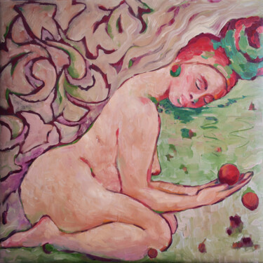Painting titled "PRAYER FOR FRUITS" by Marina Venediktova, Original Artwork, Oil Mounted on Wood Stretcher frame
