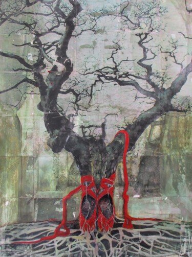 Painting titled "Red Shoes" by Marian Williams, Original Artwork, Oil Mounted on Wood Stretcher frame