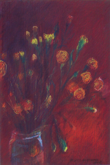 Dibujo titulada "Flowers in a jar II" por Magdalena Wojciechowska, Obra de arte original, Pastel