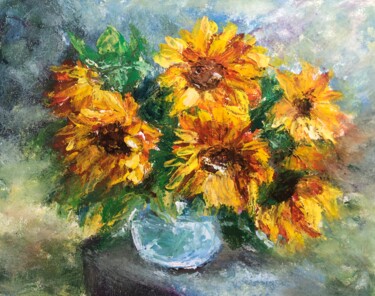 Painting titled "“Sunflowers”." by Myko Tinka, Original Artwork, Oil