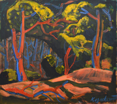 Pintura intitulada "Trees in Iron Water…" por Mykola Kozlovskyi, Obras de arte originais, Óleo