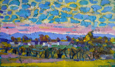 Peinture intitulée "Autumn clouds. Land…" par Mykola Kozlovskyi, Œuvre d'art originale, Huile Monté sur Carton