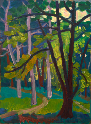 Schilderij getiteld "Forest. Evening." door Mykola Kozlovskyi, Origineel Kunstwerk, Olie