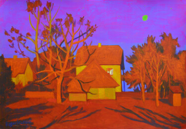 Painting titled "Evening. Orange lig…" by Mykola Kozlovskyi, Original Artwork, Acrylic