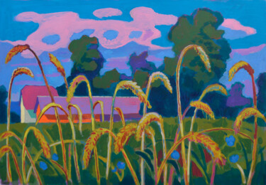 Картина под названием "Wheat. Ears of corn" - Mykola Kozlovskyi, Подлинное произведение искусства, Акрил