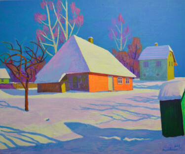 Malerei mit dem Titel "Winter landscape wi…" von Mykola Kozlovskyi, Original-Kunstwerk, Acryl