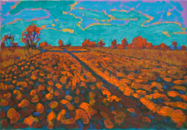 Painting titled "Plowed land. No. 6" by Mykola Kozlovskyi, Original Artwork, Oil Mounted on Wood Stretcher frame