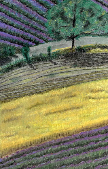Zeichnungen mit dem Titel "Jaune Provence" von Mylène Gandon, Original-Kunstwerk, Pastell