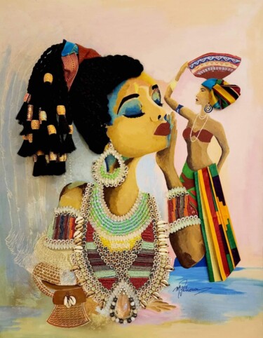 제목이 "Femme Africaine"인 미술작품 Mylene Pehoua Épse Rouze로, 원작, 아크릴 나무 들것 프레임에 장착됨