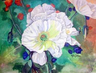 Peinture intitulée "Pavot Blanc" par Mylene Pehoua Épse Rouze, Œuvre d'art originale, Aquarelle