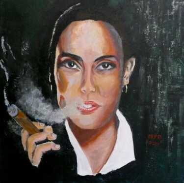 Картина под названием "FEMME CUBAINE AU HA…" - Marie-Paule Jouin (MYP), Подлинное произведение искусства, Масло Установлен н…
