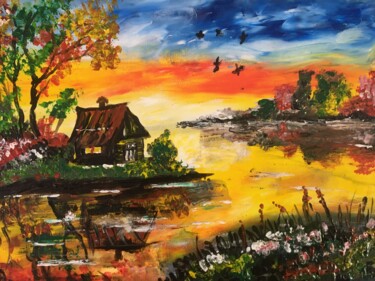 Painting titled "Le soleil de là-bas…" by Audran, Original Artwork, Acrylic