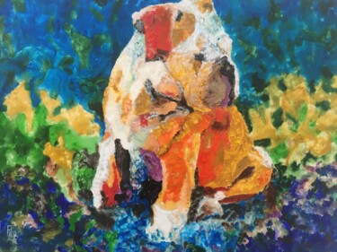 Schilderij getiteld "Bouledogue français" door Audran, Origineel Kunstwerk, pigmenten