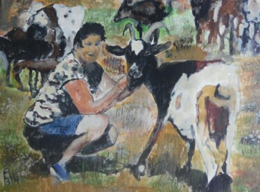 Pintura intitulada "La fermière avec se…" por Audran, Obras de arte originais, Acrílico
