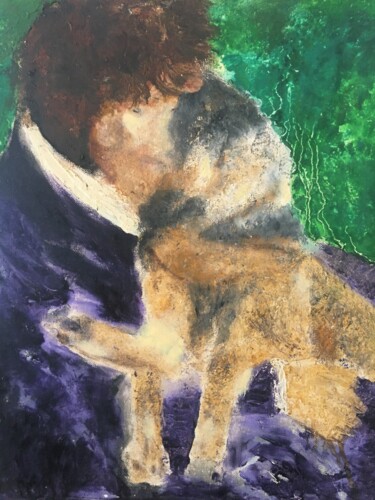 Картина под названием "L'homme et son chien" - Audran, Подлинное произведение искусства, Акрил