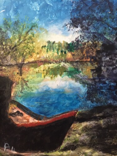 Pintura intitulada "La Berge de l'étang…" por Audran, Obras de arte originais, Pigmentos
