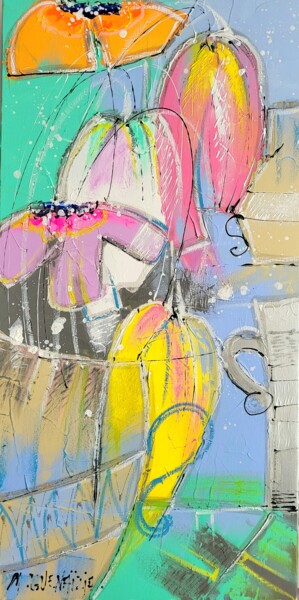 Malarstwo zatytułowany „DOUCES TULIPES” autorstwa Myriam Guenaizia, Oryginalna praca, Olej Zamontowany na Drewniana rama nos…