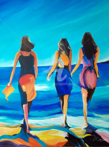 Painting titled "Ambiance Biarritz" by Myriam Maury, Original Artwork, Acrylic