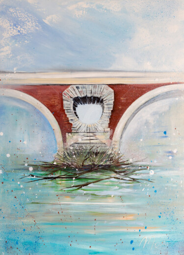 Painting titled "Pont Neuf" by Myriam Maury, Original Artwork, Acrylic Mounted on Wood Stretcher frame