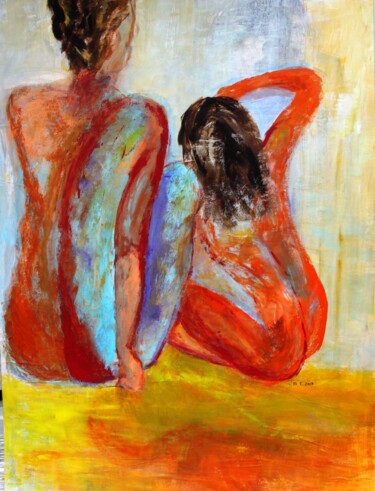 Painting titled "Elles" by Myriam Thomas, Original Artwork, Acrylic Mounted on Cardboard