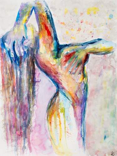 Peinture intitulée "Moment de détente" par Myriam Lonardi, Œuvre d'art originale, Aquarelle