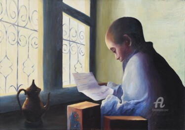 Painting titled "La carta" by Myriam Lucas, Original Artwork, Oil