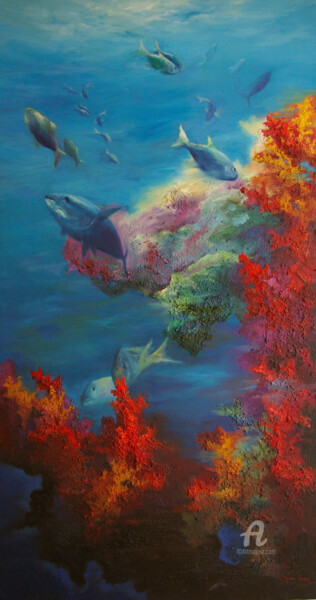 Pintura titulada "fondo marino con co…" por Myriam Lucas, Obra de arte original, Oleo