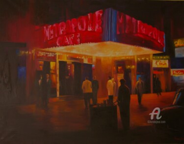 Painting titled "Metropole Cafe" by Myriam Lucas, Original Artwork, Oil