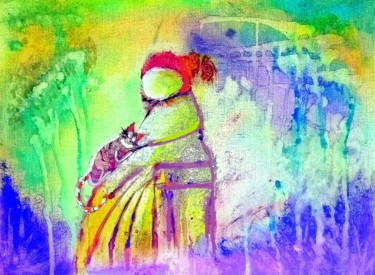 Pittura intitolato "on rentre Minou , i…" da Mysane, Opera d'arte originale, Pittura di vetro colorato