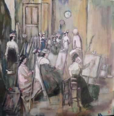 Peinture intitulée "A l'atelier des Bea…" par N-J Gomiéro, Œuvre d'art originale, Acrylique