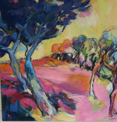 Painting titled "Les arbres bleus" by Nadine Nacinovic, Original Artwork, Acrylic