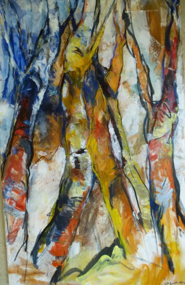 Painting titled "Les peupliers en hi…" by Nadine Nacinovic, Original Artwork, Acrylic