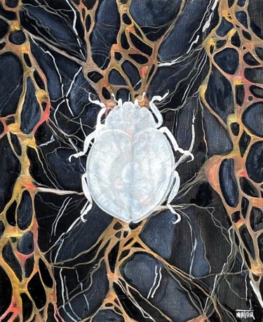 Pintura titulada "Coccinelle blanche" por Natar, Obra de arte original, Oleo Montado en Bastidor de camilla de madera