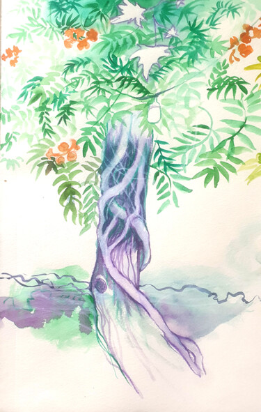 Drawing titled "ARBRE" by Nadège Lafon, Original Artwork, Watercolor