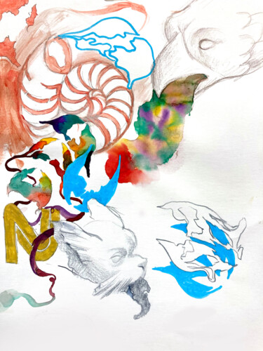 Rysunek zatytułowany „Gargouilles, nautil…” autorstwa Nadège Lafon, Oryginalna praca, Ołówek Zamontowany na Karton