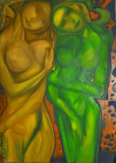 Peinture intitulée "Two sisters. Nude." par Nadezda Baruns, Œuvre d'art originale, Huile Monté sur Châssis en bois