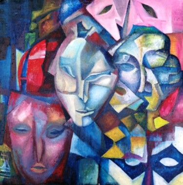 Pittura intitolato "Masques." da Nadezda Baruns, Opera d'arte originale, Olio Montato su Telaio per barella in legno