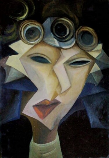 Painting titled "Lady at the hairdre…" by Nadezda Baruns, Original Artwork, Oil