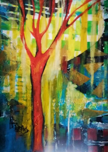 Pintura titulada "Red tree." por Nadezda Baruns, Obra de arte original, Acrílico