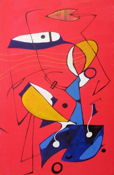 「Red composition. In…」というタイトルの絵画 Nadezda Barunsによって, オリジナルのアートワーク, アクリル ウッドストレッチャーフレームにマウント