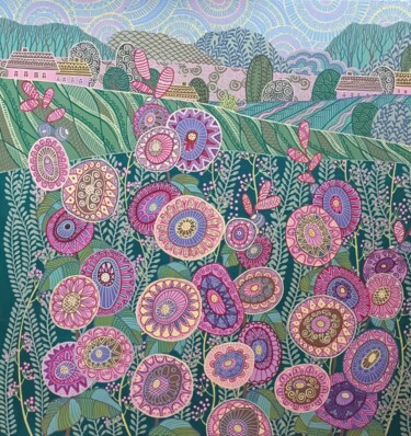 Картина под названием "Lavatera flower" - Надежда Данилова, Подлинное произведение искусства, Акрил