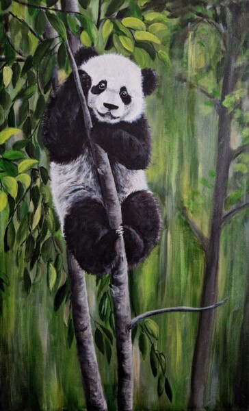 Peinture intitulée "Панда на дереве" par Nadezhda Nikonenko, Œuvre d'art originale, Acrylique
