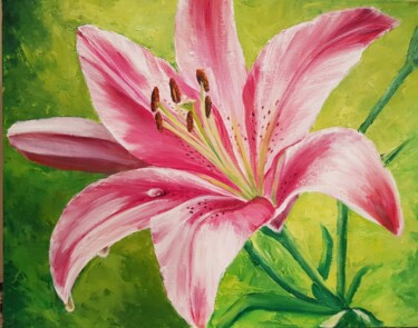Painting titled "Pink lily" by Nadezhda Brinke, Original Artwork, Oil