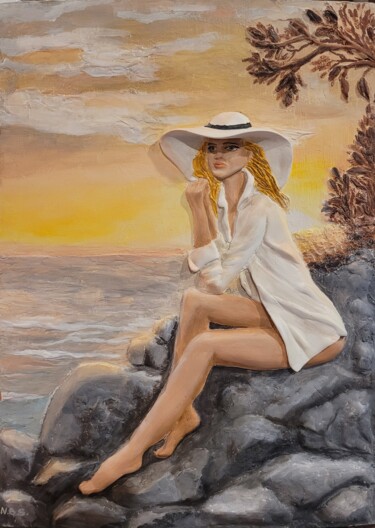 Malerei mit dem Titel ""Sunset at sea"" von Nadezhda Brinke, Original-Kunstwerk, Acryl