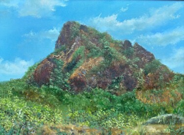 Painting titled "Mount Bořen from th…" by Nadezhda Gellmundova, Original Artwork, Oil Mounted on Other rigid panel