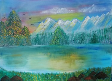 Картина под названием "The mountains" - Nadezhda Kabak, Подлинное произведение искусства, Акрил Установлен на Деревянная рам…
