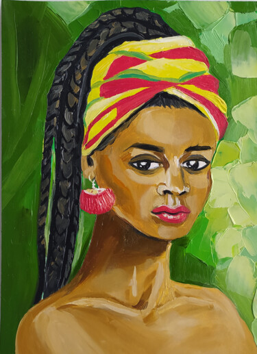 Pittura intitolato ""Portrait of an Afr…" da Nadezhda Kokorina, Opera d'arte originale, Olio
