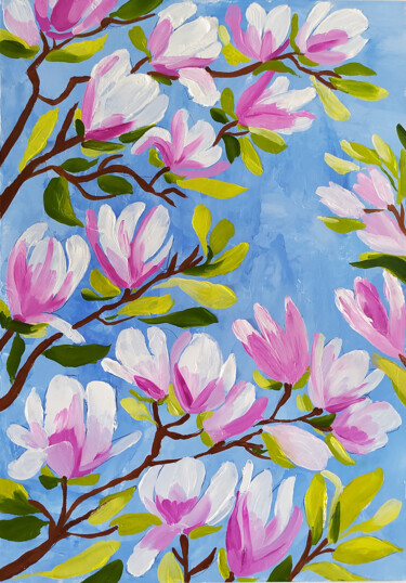 Painting titled ""The magnolia is bl…" by Nadezhda Kokorina, Original Artwork, Oil
