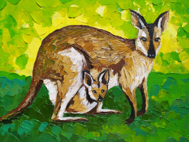 Painting titled ""Kangaroo with a cu…" by Nadezhda Kokorina, Original Artwork, Oil